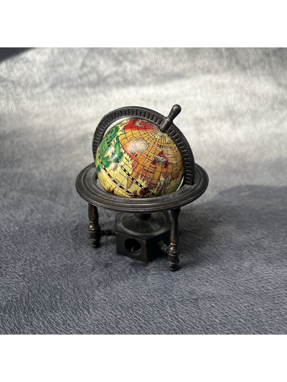 Vintage Miniature Die-Cast Metal Globe Pencil Sharpener - Made in Hong Kong